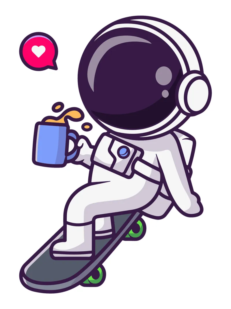 Astronauta carino che gioca con lo skateboard con il caffè pellicola backlit da brockcon Shop