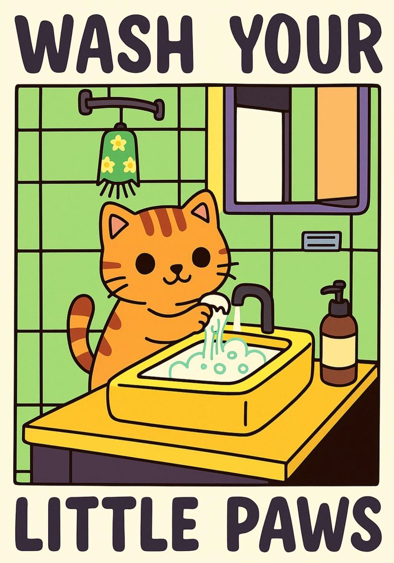 Wash your Paws Cat Funny Bathroom Art Design poster de the gindils