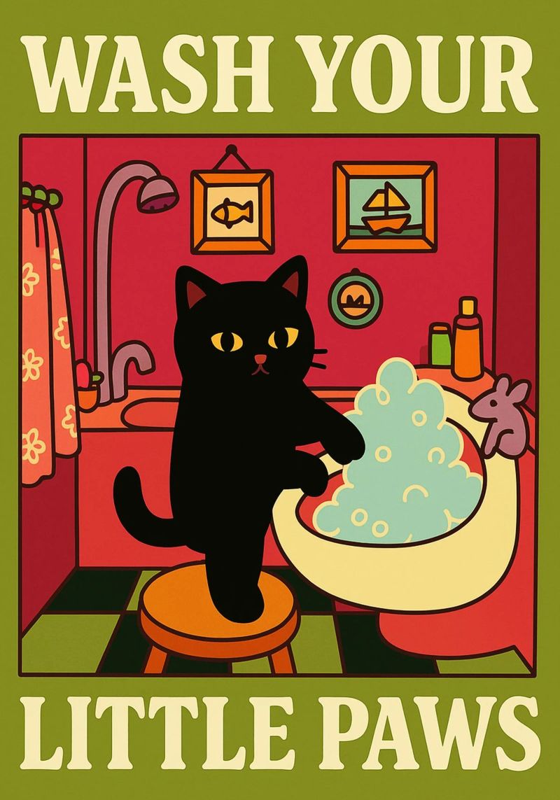 Wash your Paws Cat Funny Bathroom Art (Laver ses pattes) poster de the gindils