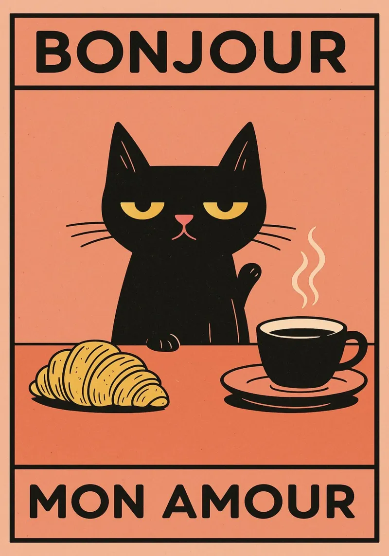 Black Cat Bonjour Mon Amour hahnemühle by the gindils