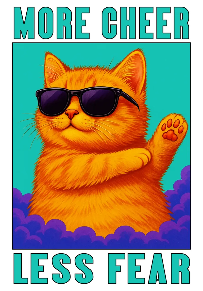 Funny Cool Cat More Cheer Less Fear Art hahnemühle de the gindils