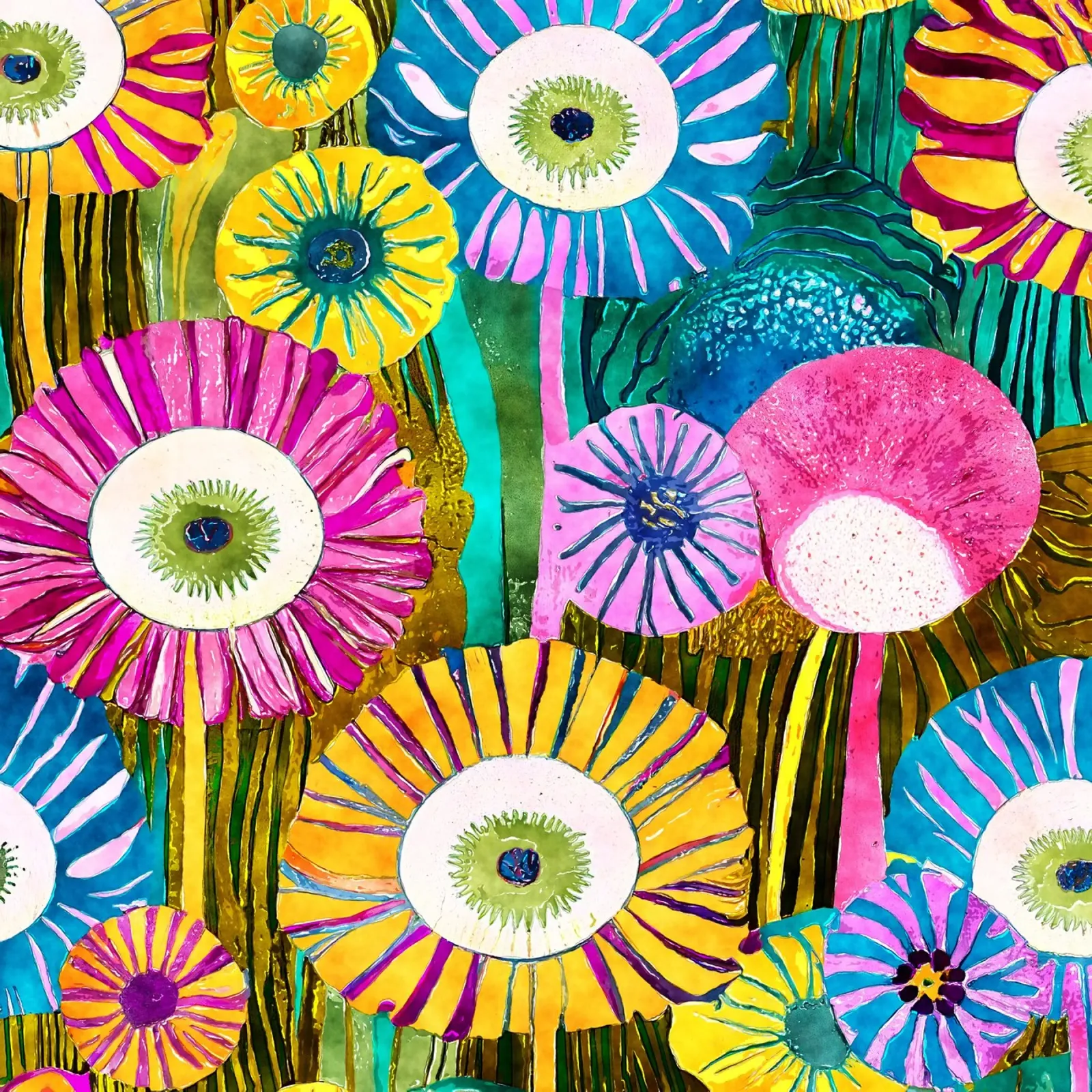 Funky Löwenzahn Alu-Dibond von Botanical Pattern House