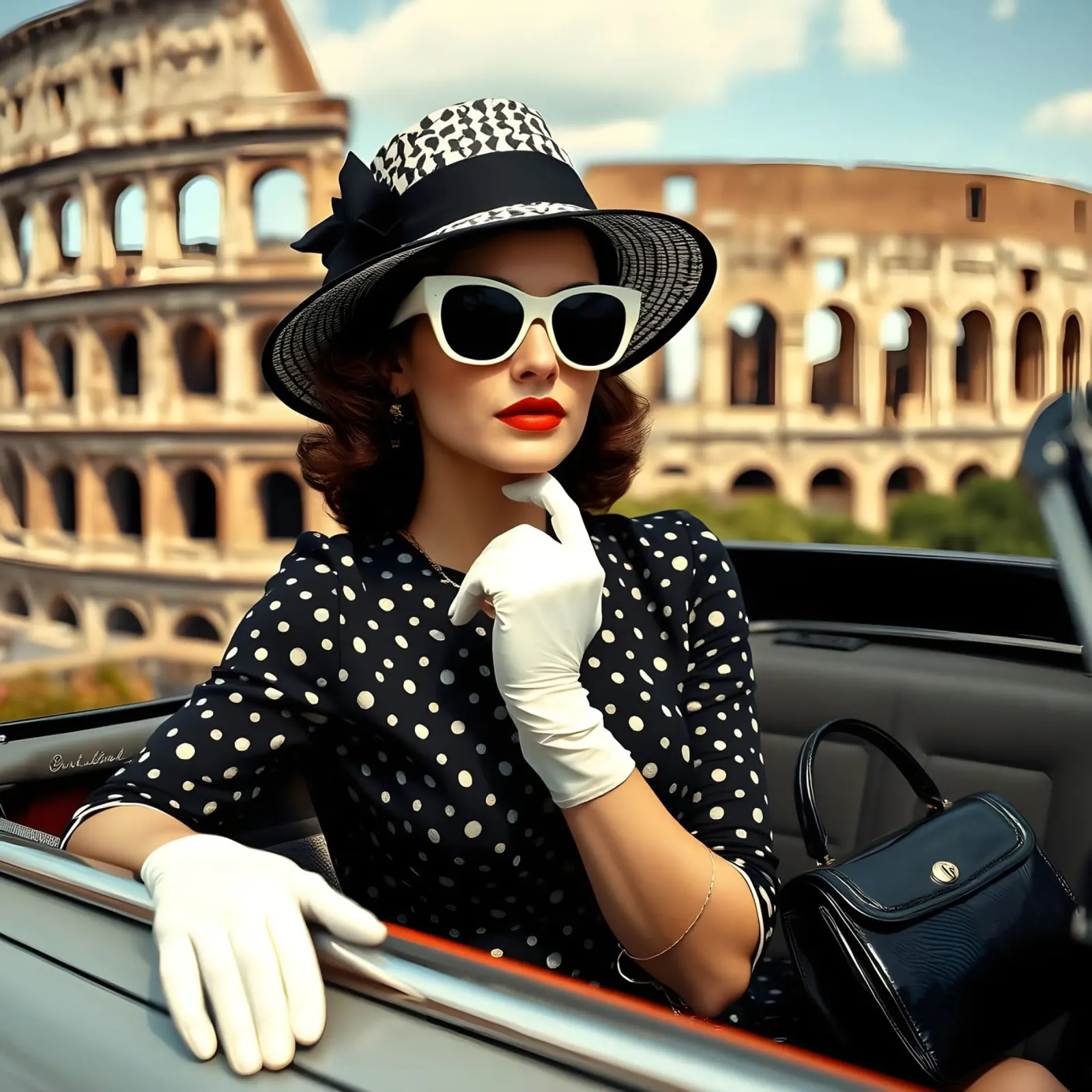 Signora di 60 anni in decappottabile vicino a Colloseum pellicola backlit da Anita's Dream