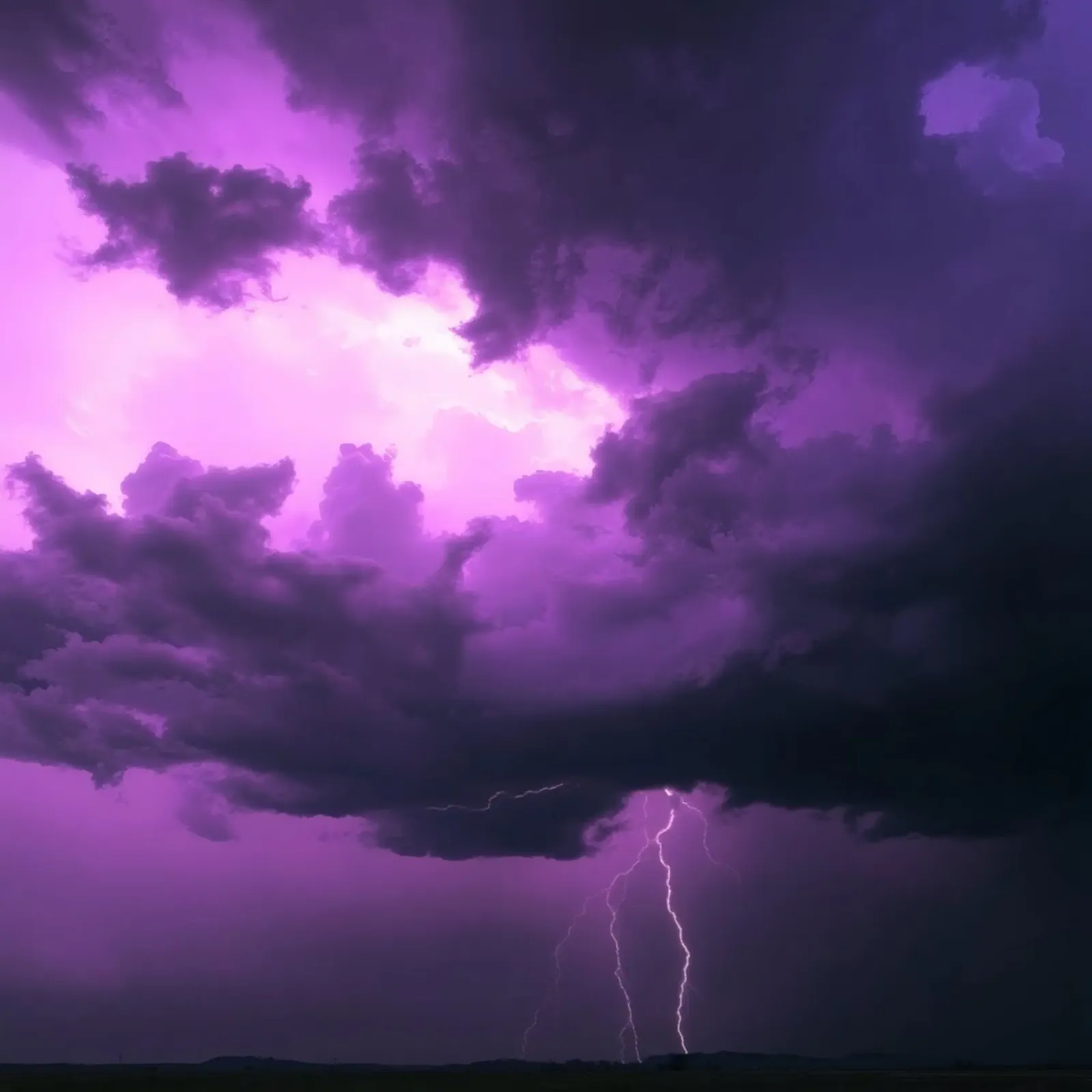Dramatic lightning strikes illuminate a purple stormy sky canvas by DesignDoodle