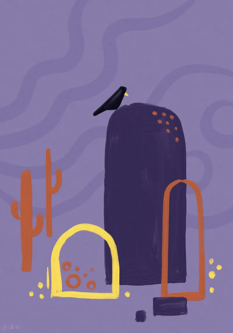 Desert Scene poster con telaio in plastica da Johannes Lott Illustration