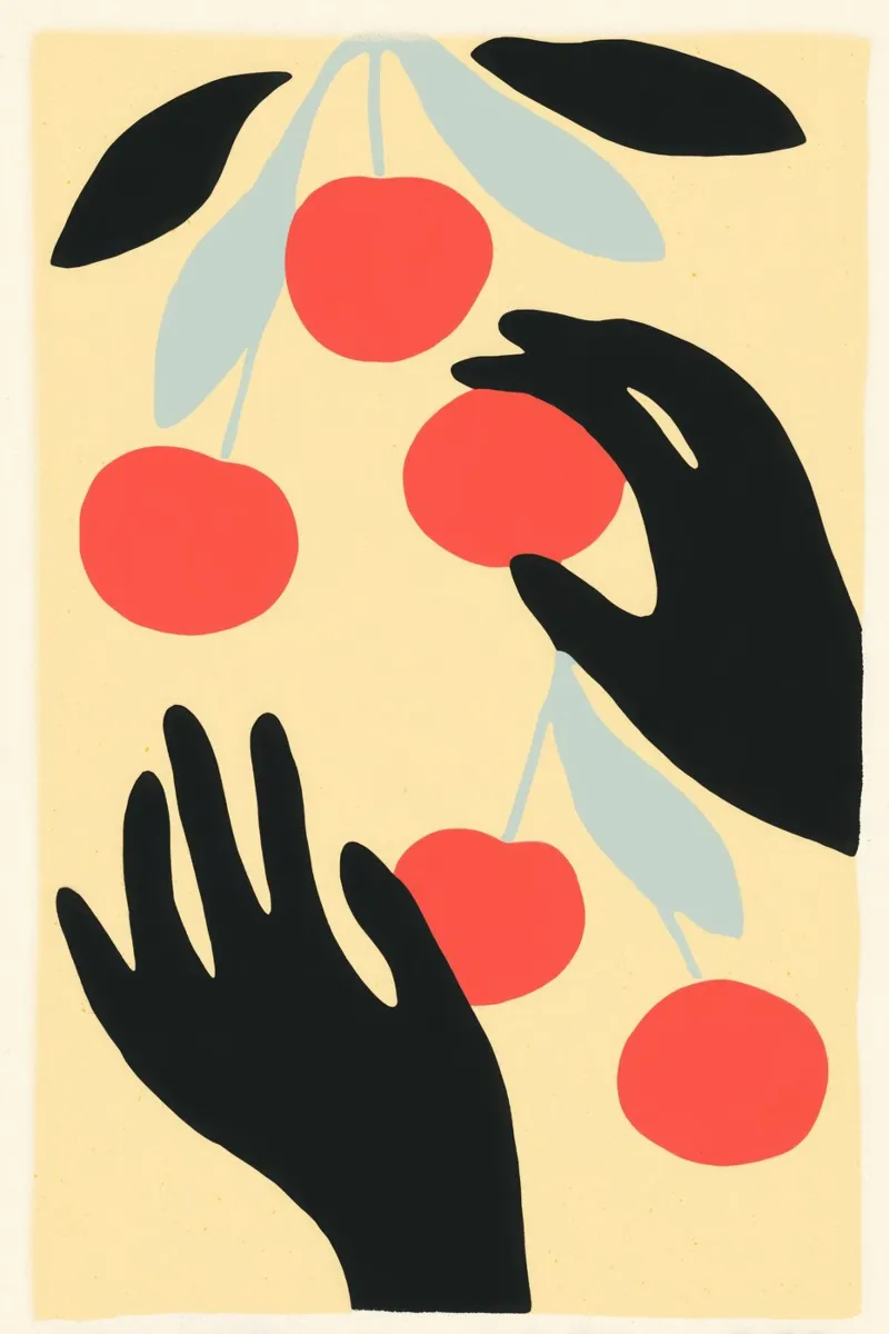 Raccolta di ciliegie | Ispirato a Matisse poster con telaio in plastica da Autofocus
