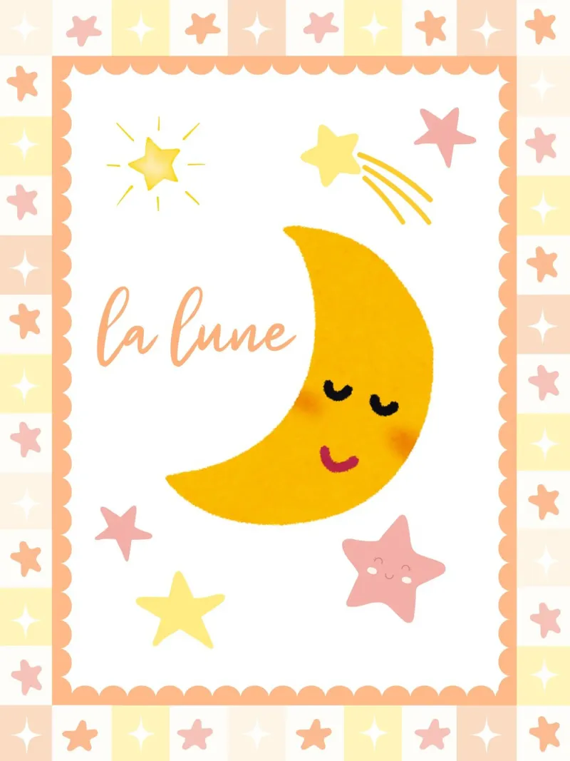 La Lune Print, Celestial Poster, Star Print Nursery Wall Art canvas with Floater frame by SunshinePrints