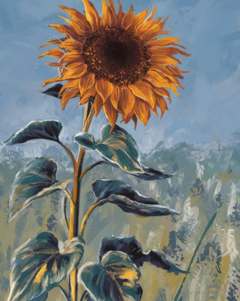 Solemne mirada de girasol poster con marco de aluminio de Obisidian Brush