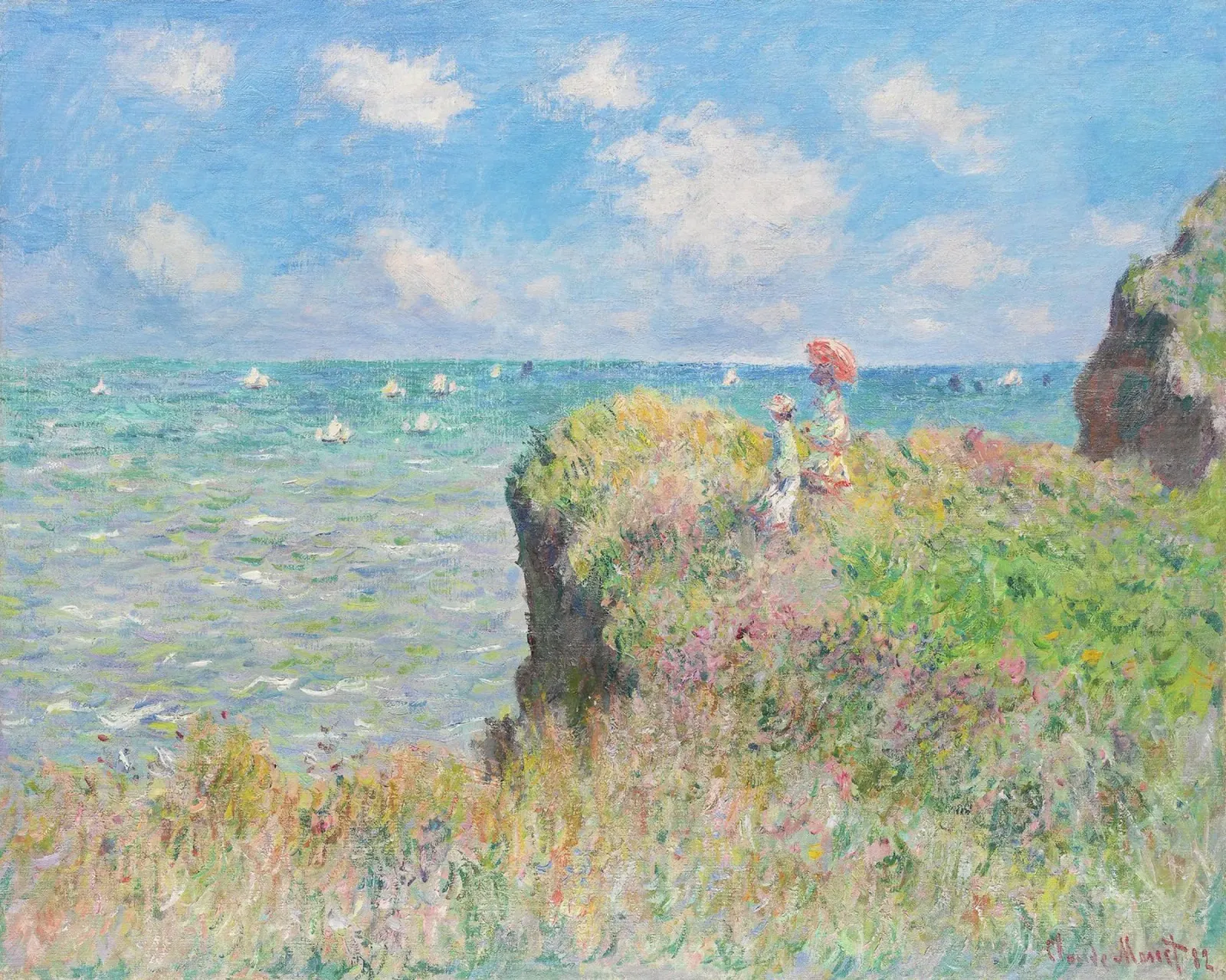 Passeggiata sulla scogliera a Pourville (1882) di Claude Monet. pellicola backlit da Monet Art Prints