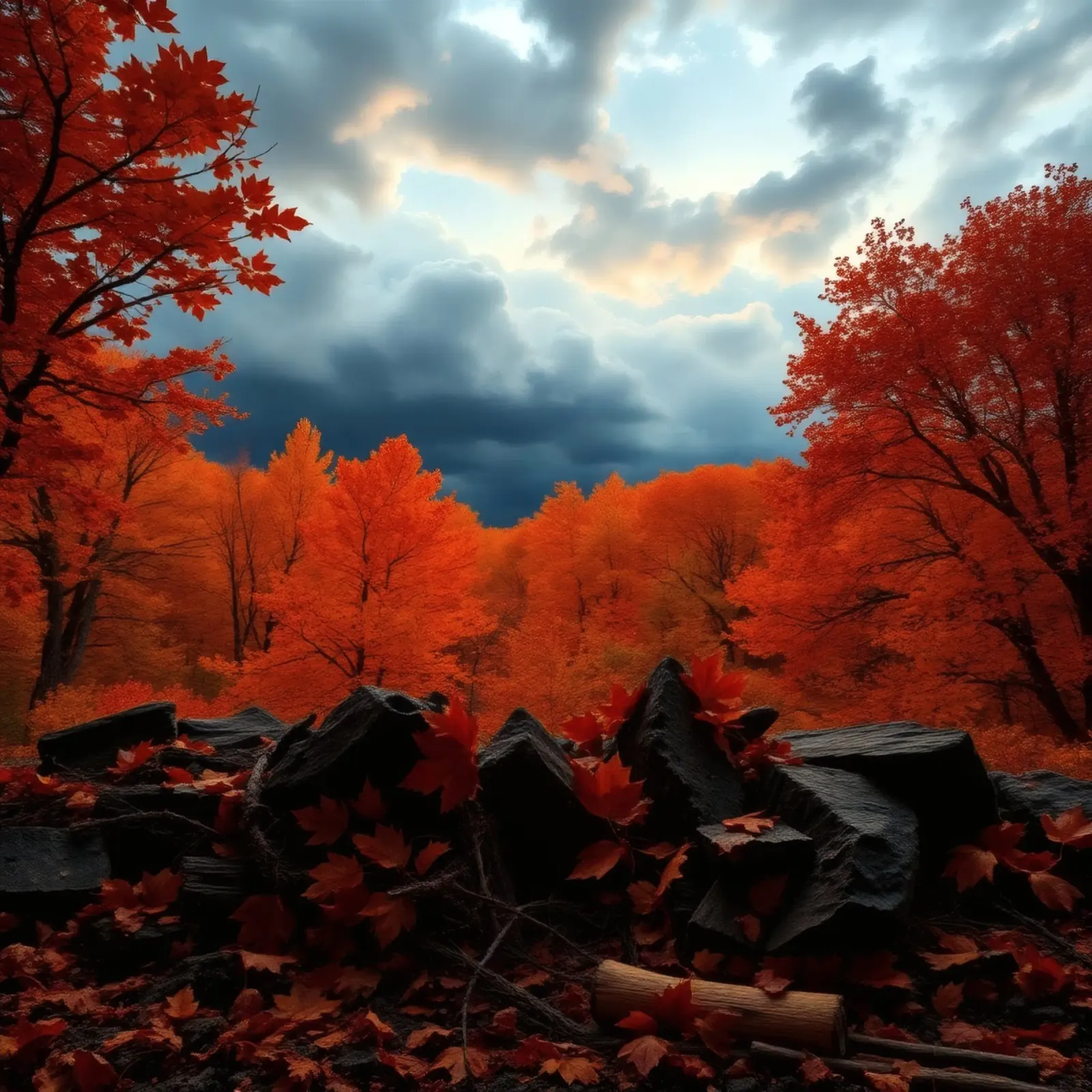 fall foliage transforms forest landscape with dramatic cloud canvas by DesignDoodle