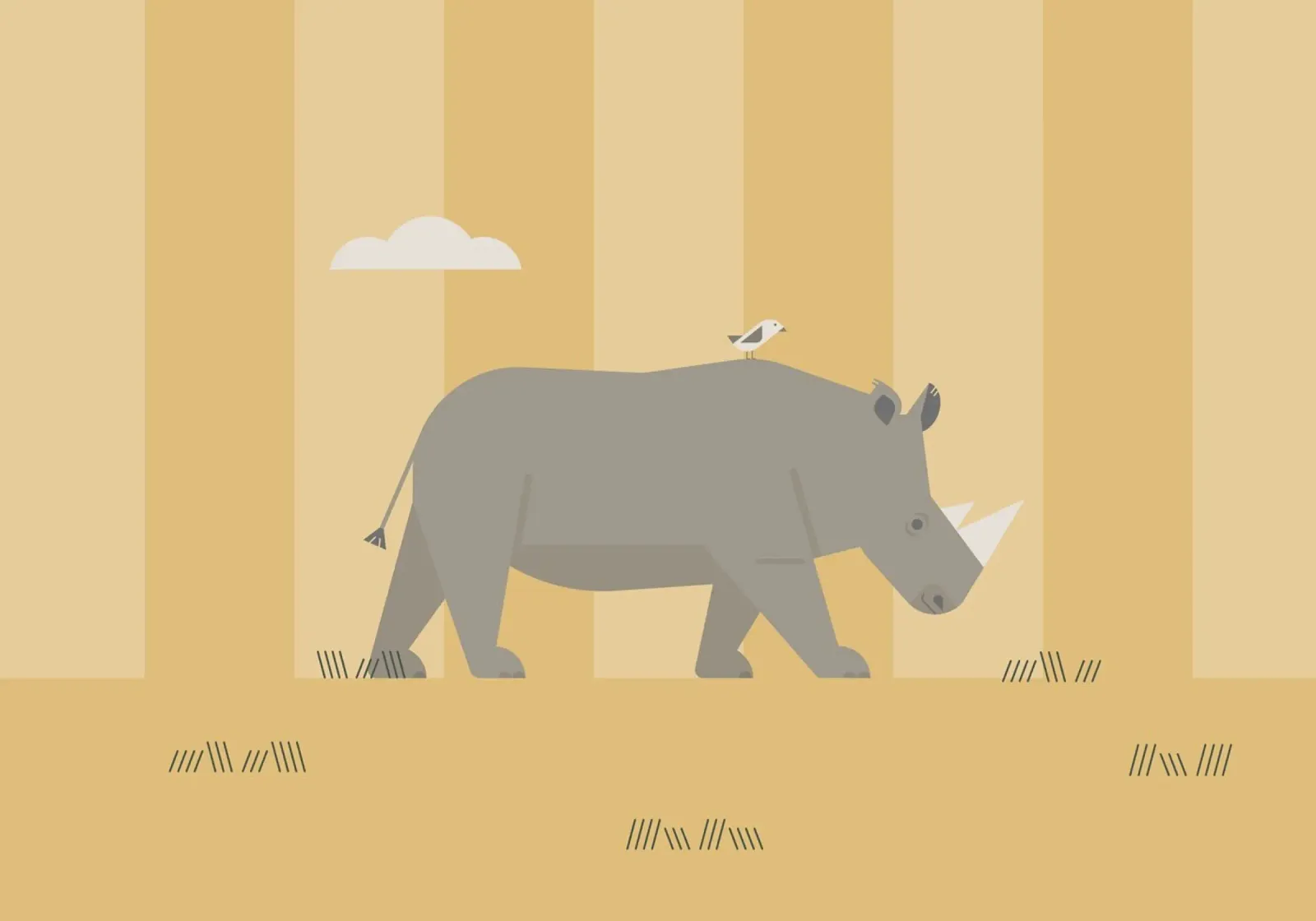 Rhinozeros in der Savanne Leinwand mit Schattenfugenrahmen von Carolin Vonhoff