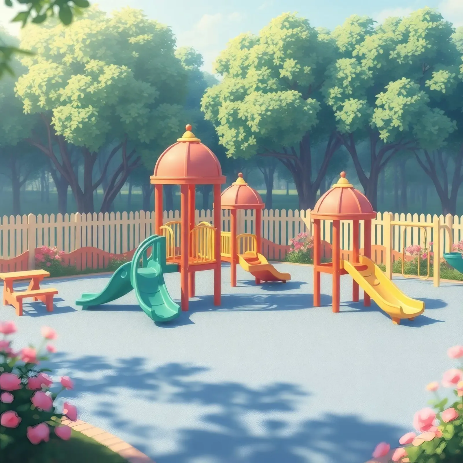 playground filled with colorful slides and play structures alu-dibond by DesignDoodle