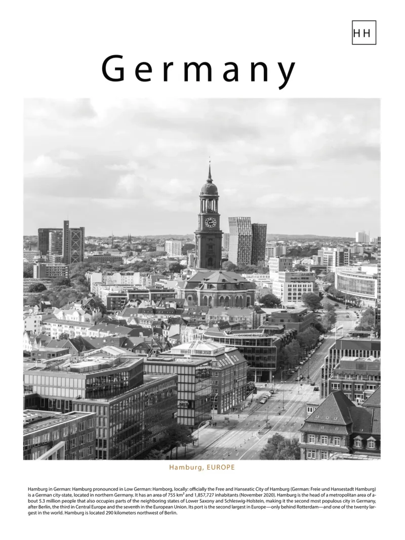 Arte da parete da Amburgo, Germania poster con telaio in plastica da ✈ world in frame