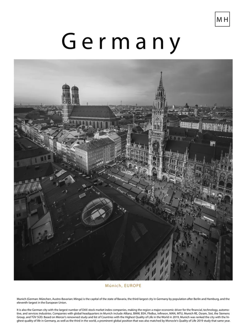 Wall art from Munich, Germany hahnemühle by ✈ world in frame