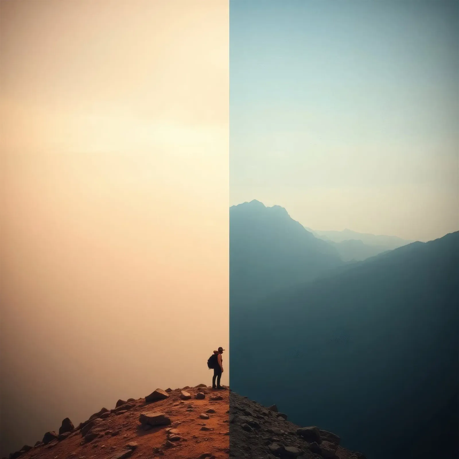 Transition between two worlds while hiking a mountain at sun canvas by DesignDoodle