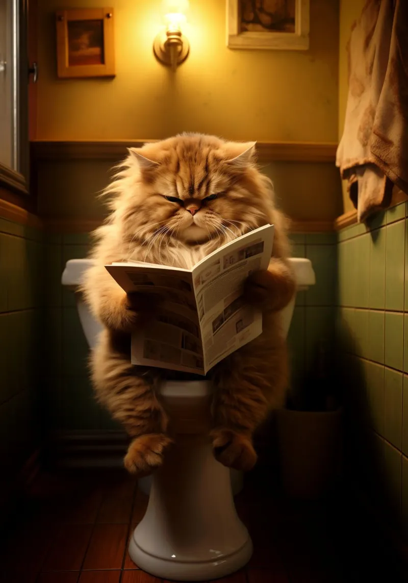 Gatto che legge le notizie nella toilette poster da Fleur de Lys