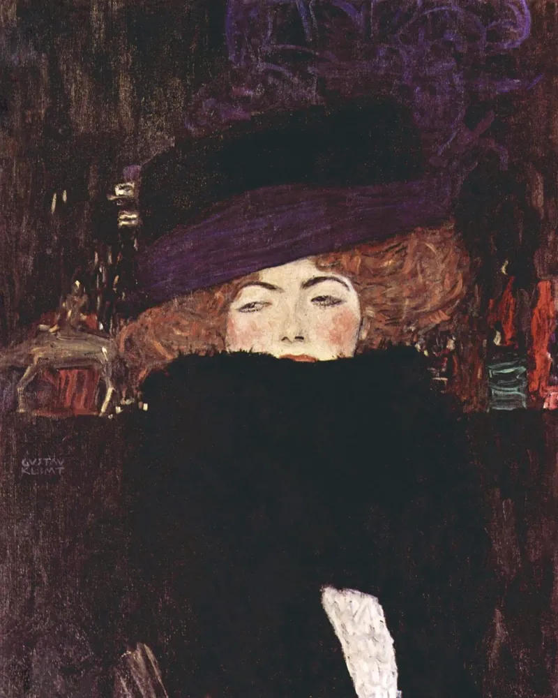 Dama con cappello e boa di piume di Gustav Klimt (1909) plexiglass da Venus Art
