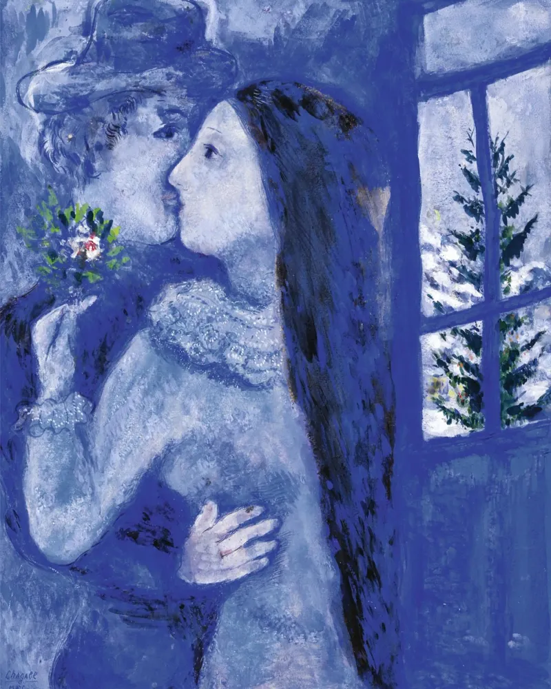 Marc Chagall Il bacio (Amanti in blu) pellicola backlit da Kunze Gallery