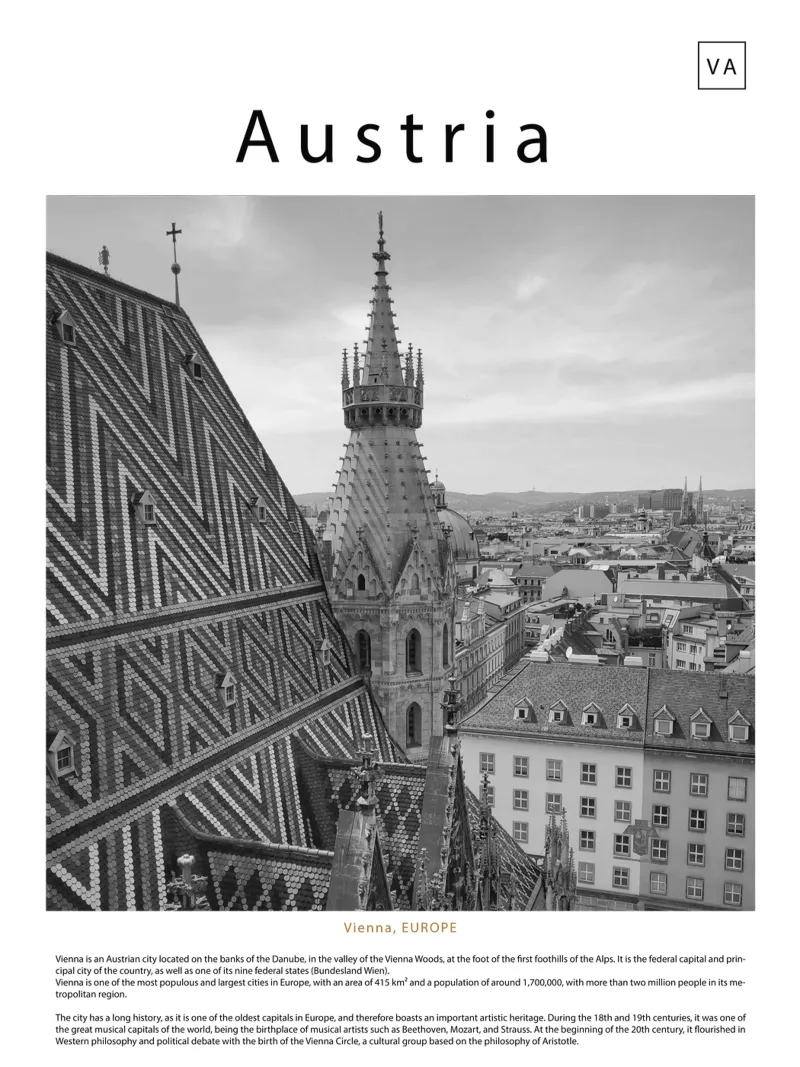 Arte murale da Vienna, Austria poster con telaio in plastica da ✈ world in frame