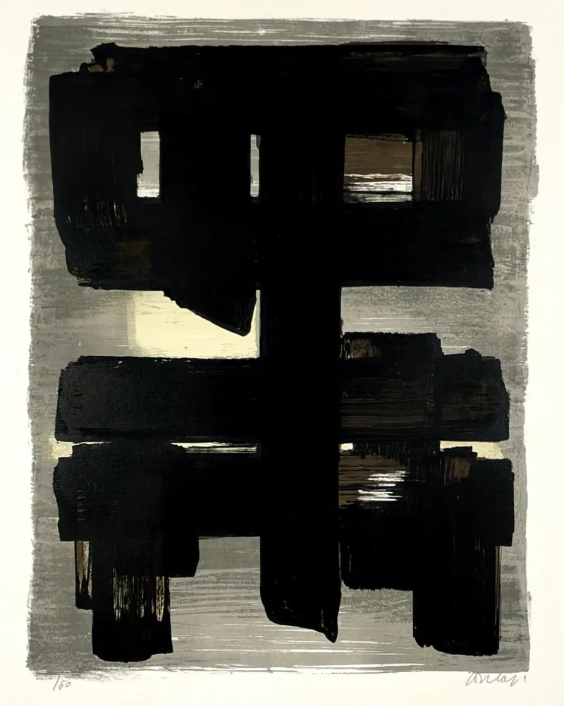 Pierre Soulages "Litografia n° 1" 1957 poster con telaio in legno da Spencershop