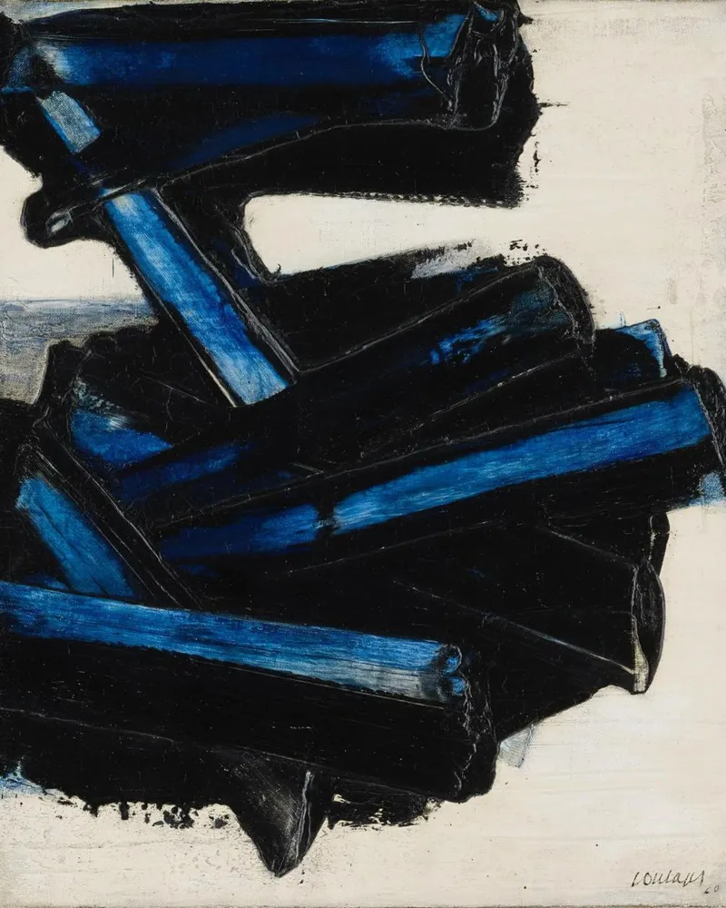 Pierre Soulages Untitled Siebdruck Leinwand mit Schattenfugenrahmen von Spencershop