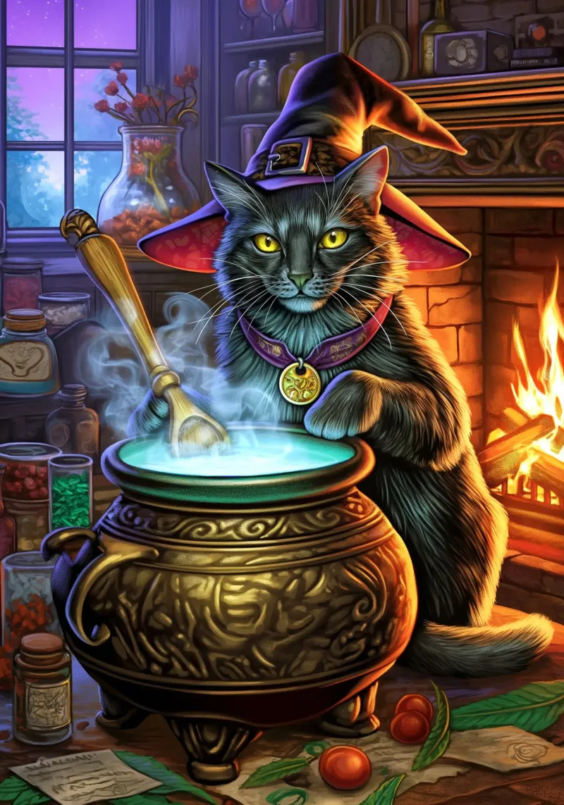 Gatto strega di Halloween pellicola backlit da Fleur de Lys