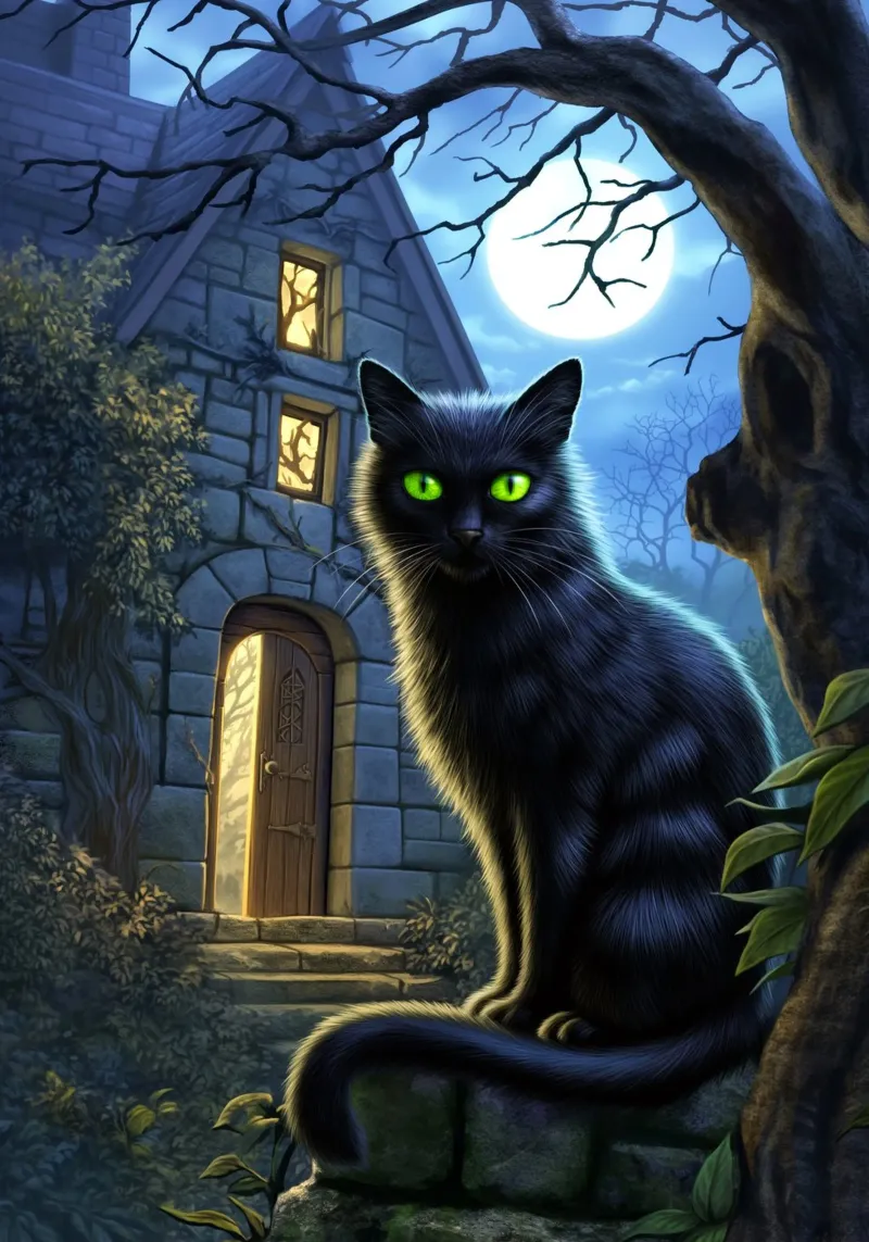 Gatto nero di Halloween poster con telaio in alluminio da Fleur de Lys