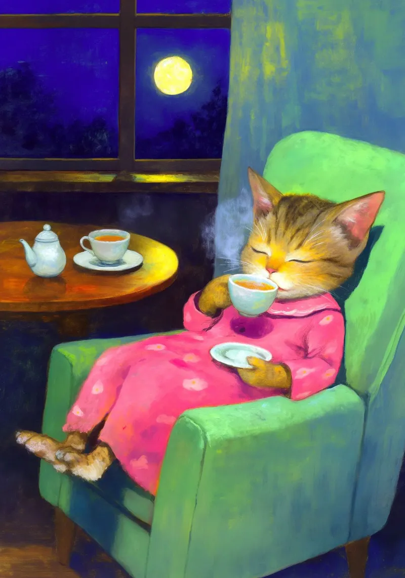Le chat boit du thé hahnemühle de Fleur de Lys