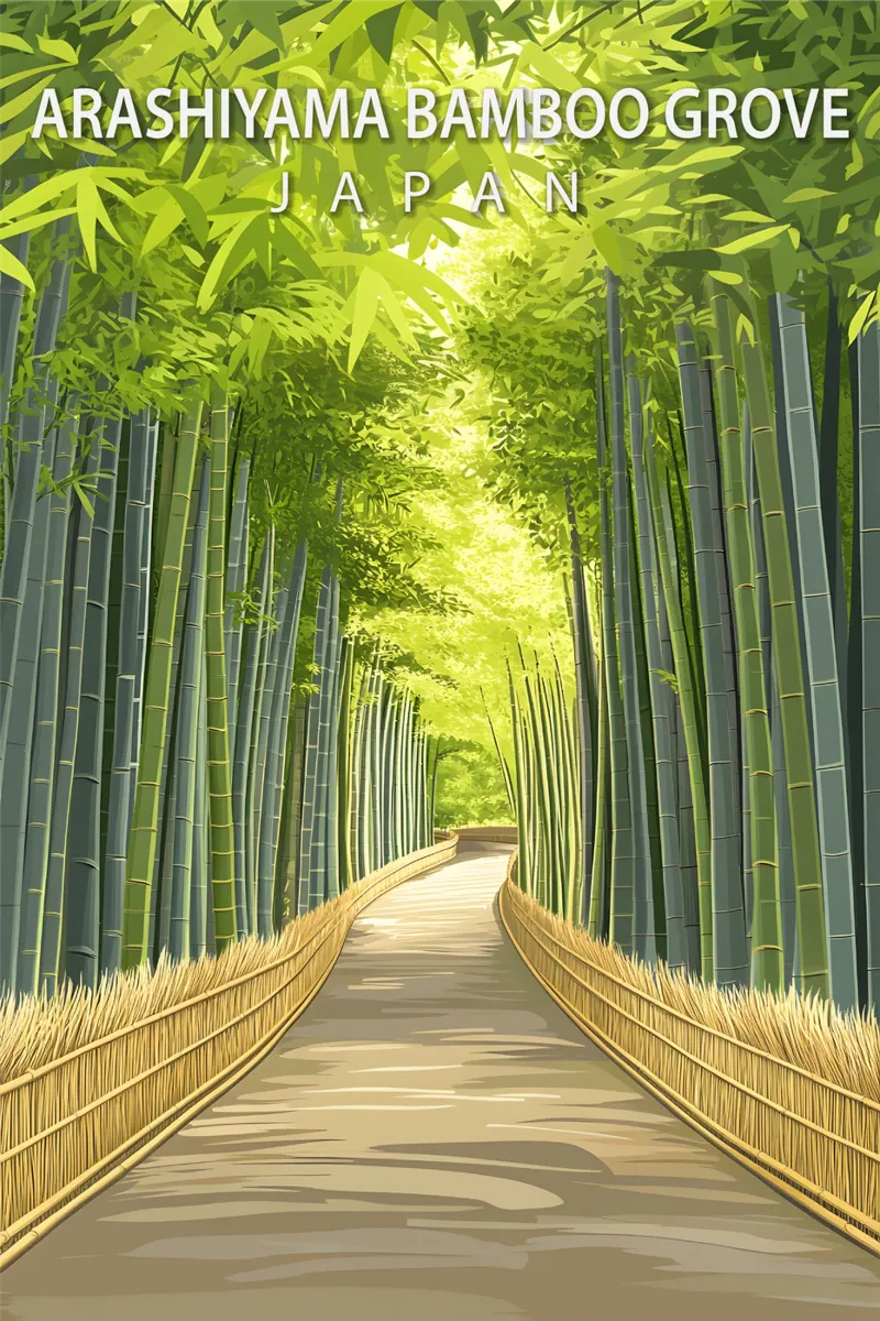 Boschetto di bambù di Arashiyama, Giappone poster con telaio in plastica da Wanderlust Vibes