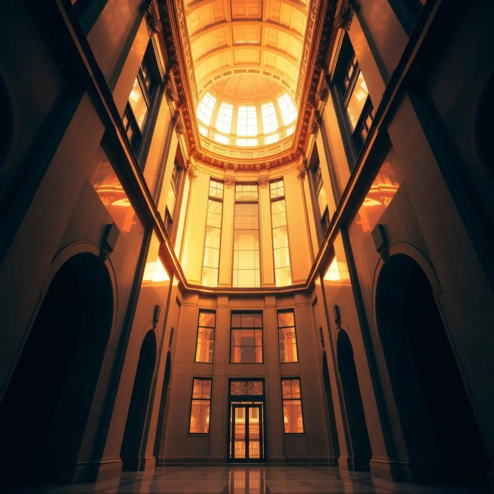 interni architettonici caratterizzati da un flusso di luce dorata pellicola backlit da DesignDoodle