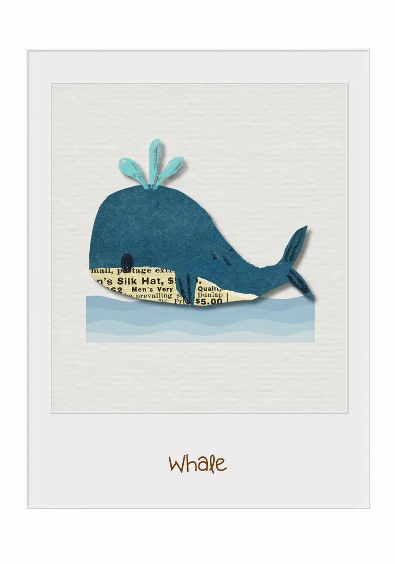 Vintage Whale Collage – Nautical Nursery Print with Retro Ch canvas with Floater frame by Sprouts & Sparks