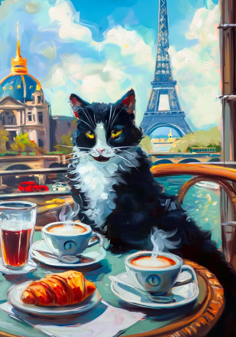 Gatto di Parigi poster con telaio in legno da Fleur de Lys