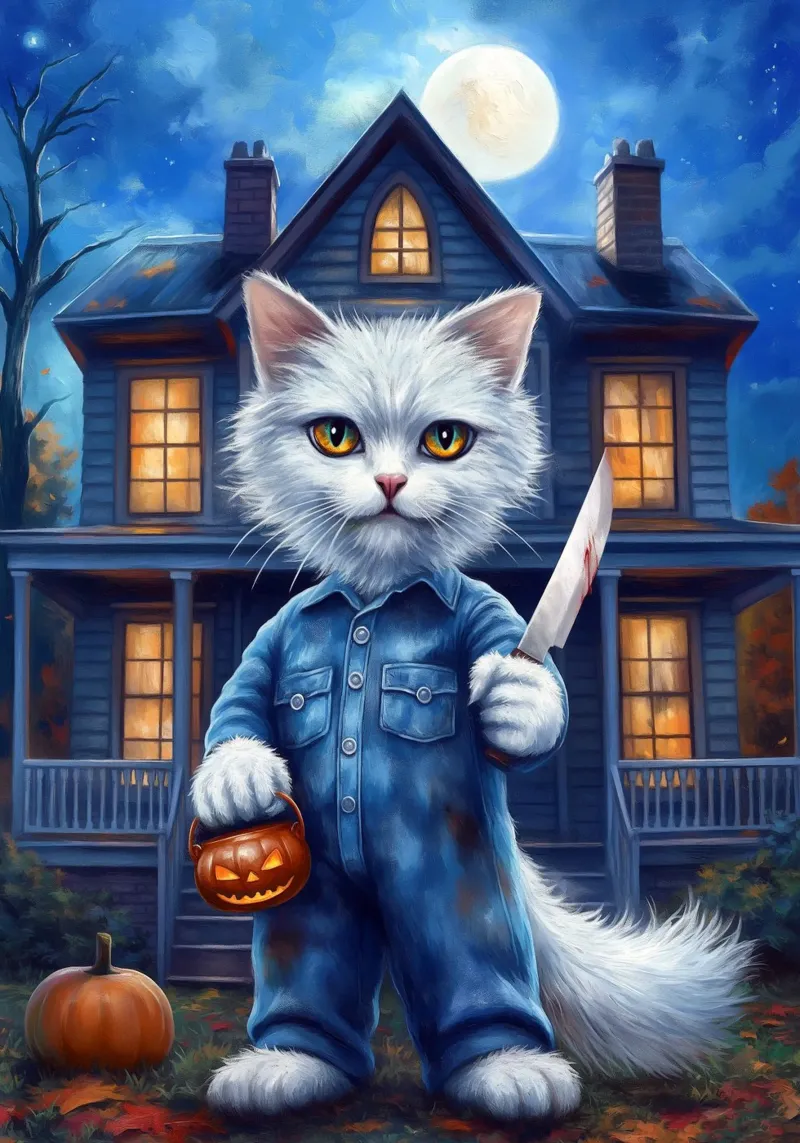 Gatto di Halloween poster con telaio in plastica da Fleur de Lys