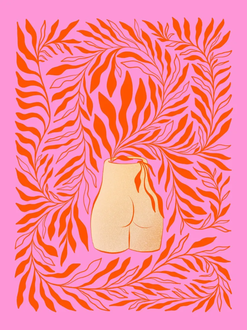 Vase floral Boho Bum - Rose orangé vibrant poster avec cadre en aluminium de Dominique Vari