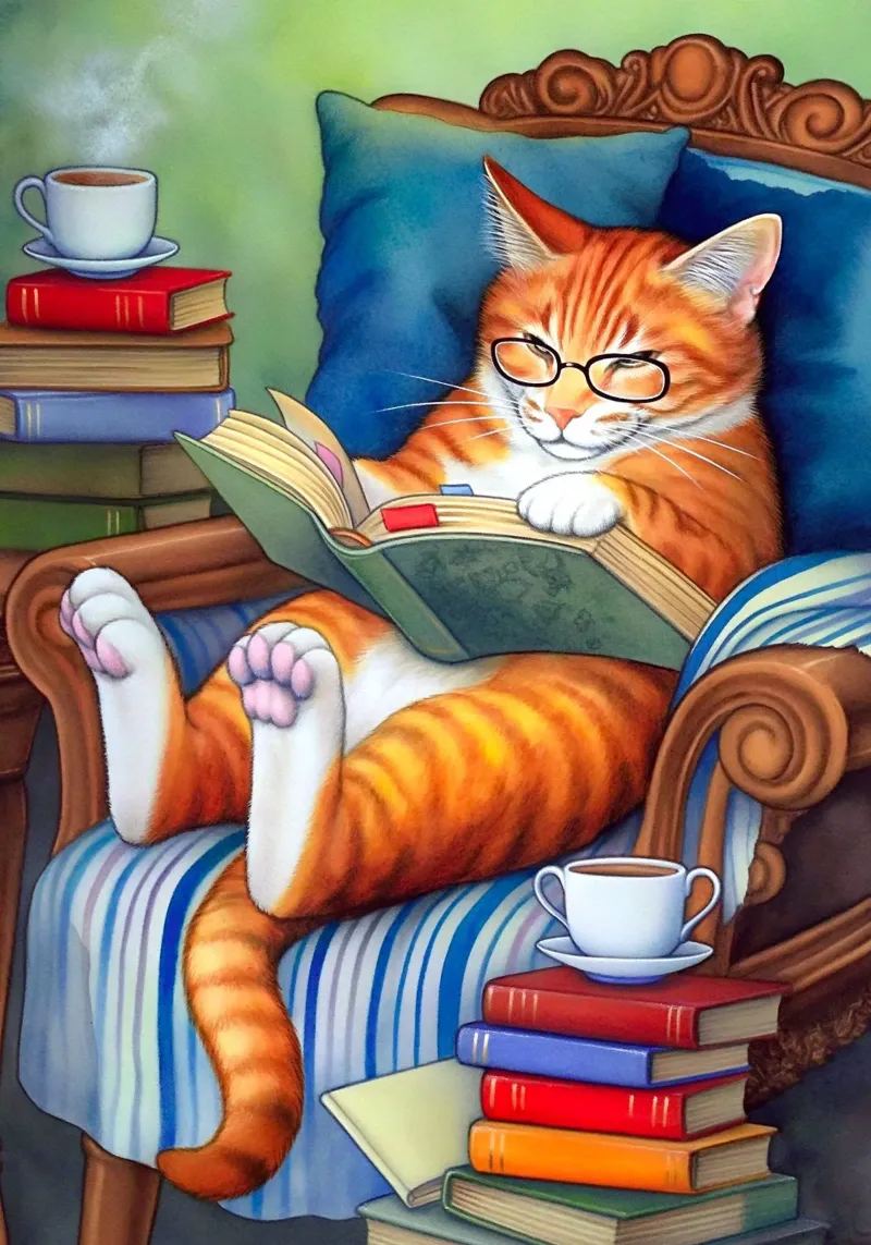 Cat Reading hahnemühle by Fleur de Lys