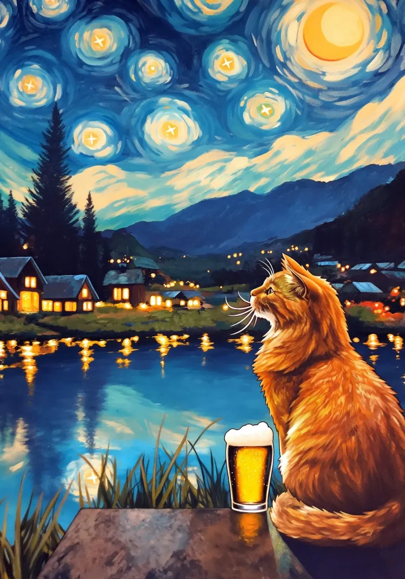 Gatto beve birra pellicola backlit da Fleur de Lys
