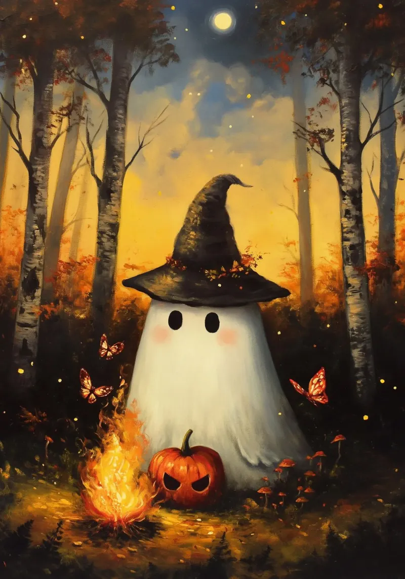 Falò dei fantasmi di Halloween poster con telaio in alluminio da Fleur de Lys