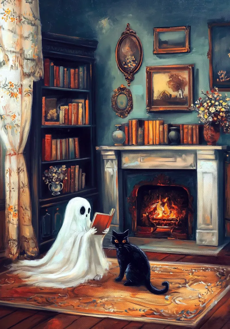 Ghost Reading canvas with Floater frame by Fleur de Lys