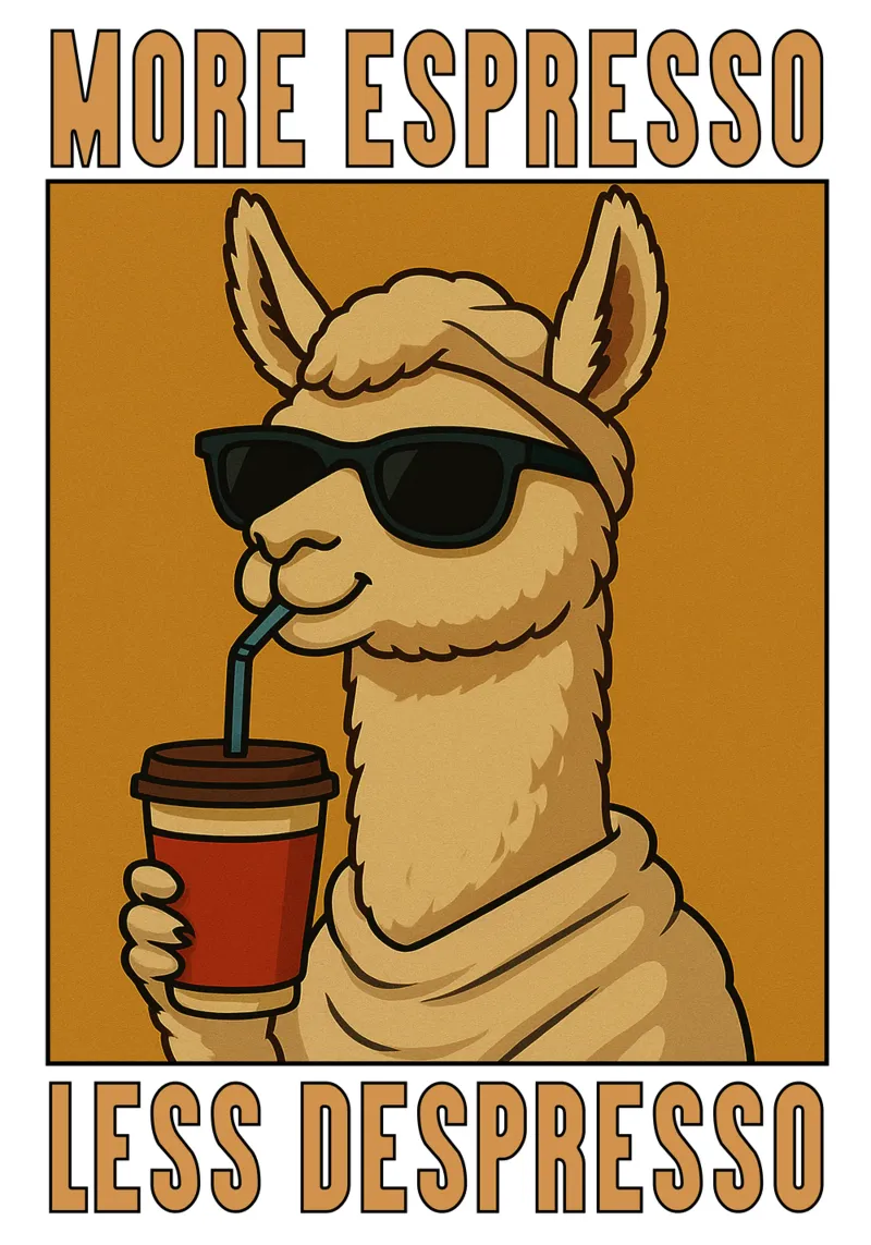 More Espresso Less Despresso Llama poster da the gindils