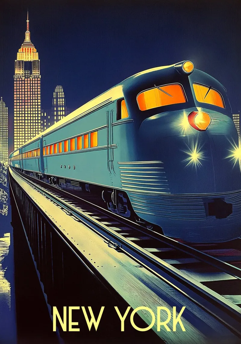 Locomotiva di New York poster con telaio in legno da Fleur de Lys
