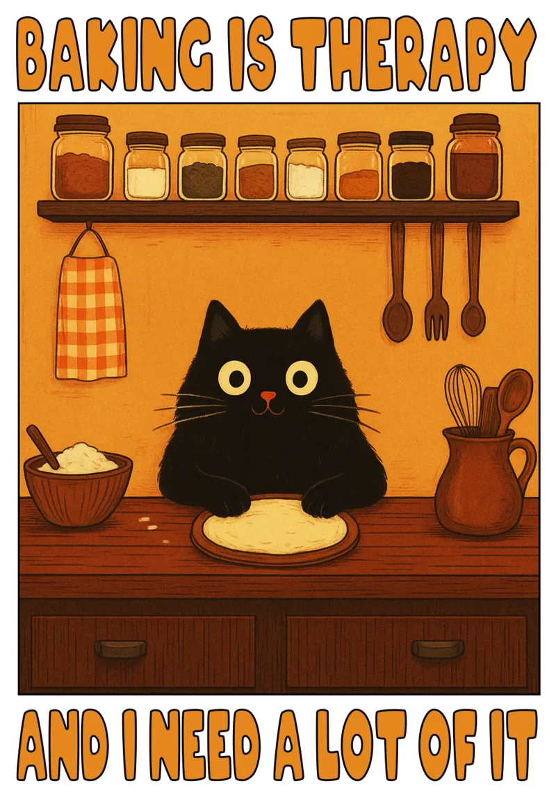 La pâtisserie est une thérapie et j'en ai besoin de beaucoup Chat mignon poster avec cadre en aluminium de the gindils