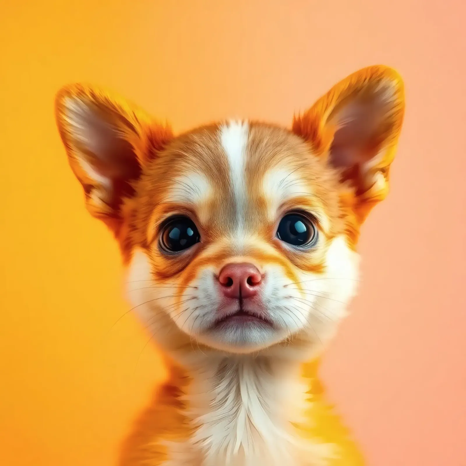 Un simpatico cucciolo di chihuahua con gli occhi grandi posa contro una vivace o pellicola backlit da DesignDoodle