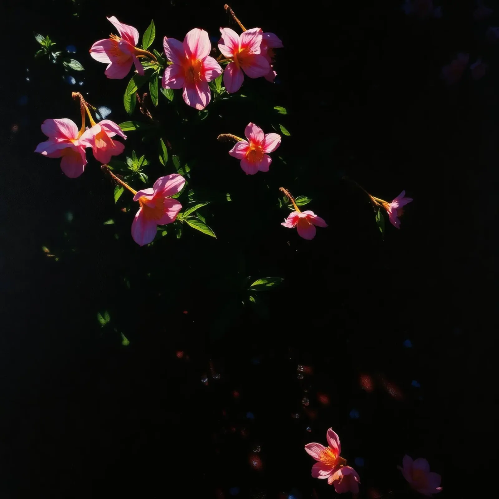 Delicadas flores rosas florecen bajo el suave resplandor del atardecer lienzo con Marco flotante de DesignDoodle