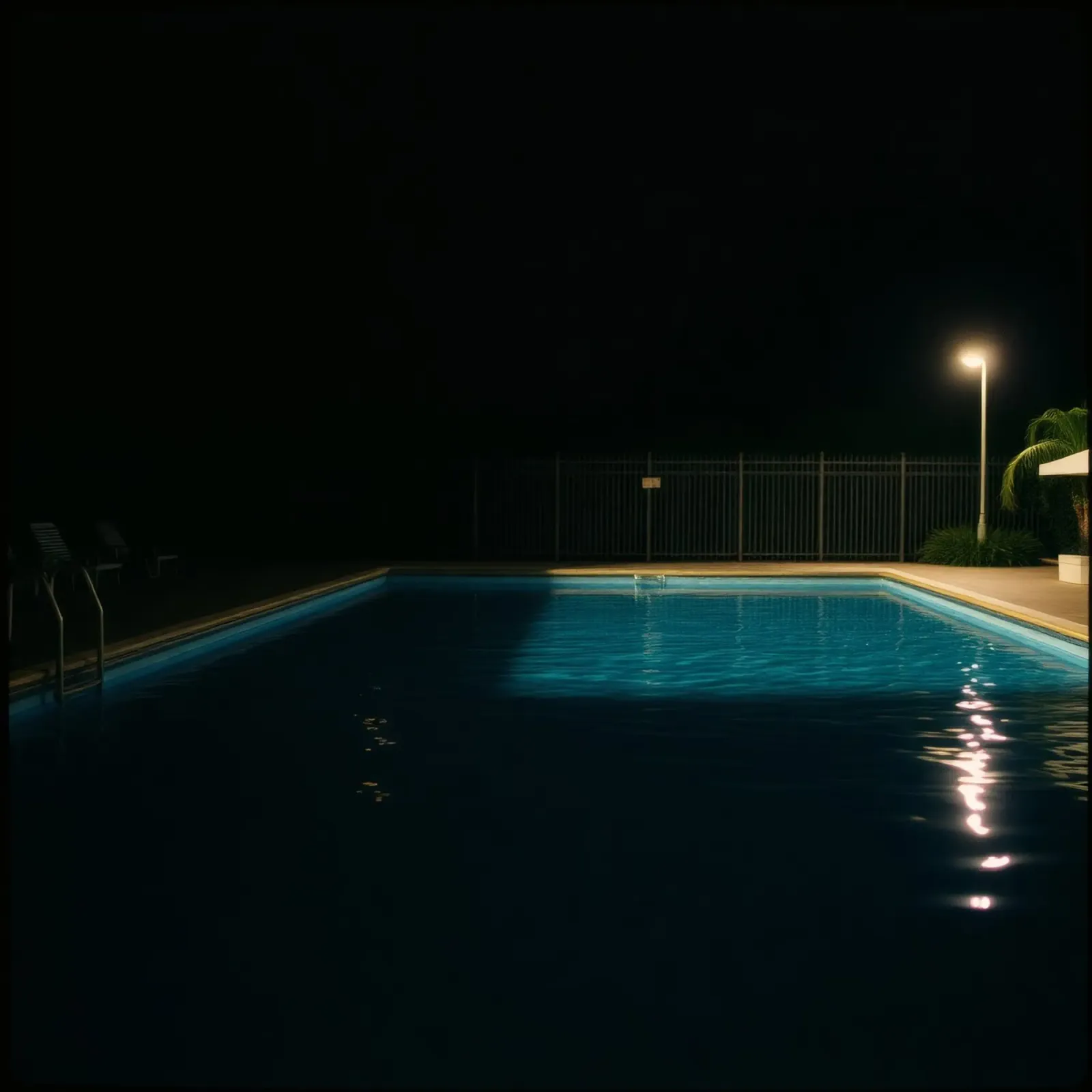 Tranquil night by the illuminated swimming pool reflication canvas with Floater frame by DesignDoodle