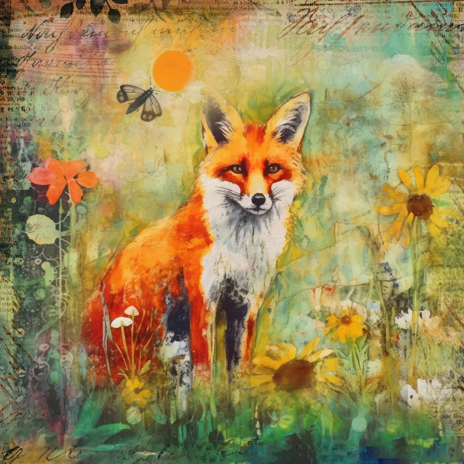 Fuchs Spätsommer Wildtiere Bunte Mischtechnik Kunst Leinwand mit Schattenfugenrahmen von Andrea Haase Modern Home