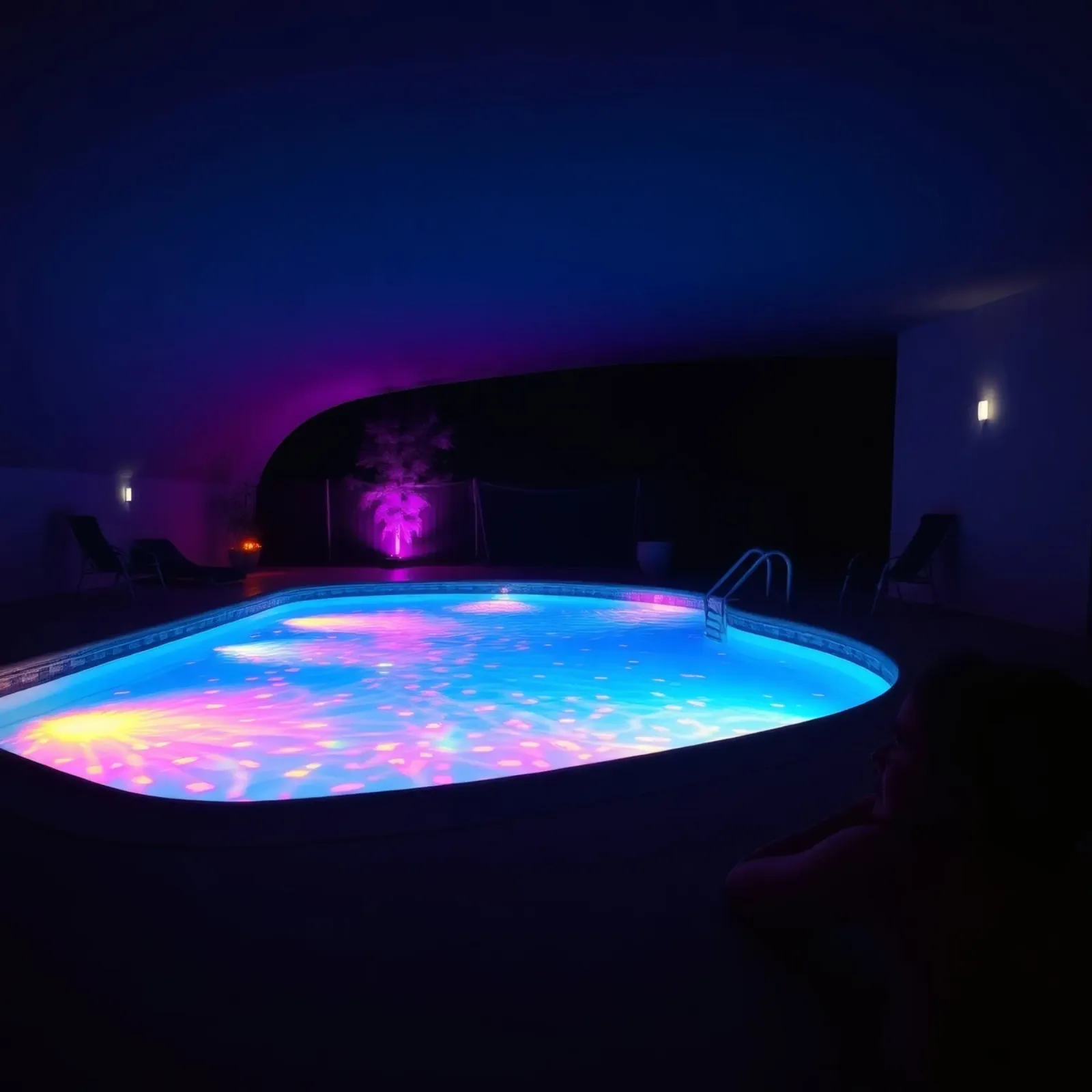 riflessi di luce intorno ad una piscina in una notte accogliente pellicola backlit da DesignDoodle