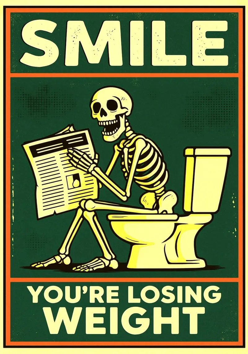 Sourire de squelette Drôle d'humour de toilettes film rétro-éclairé de the gan gan