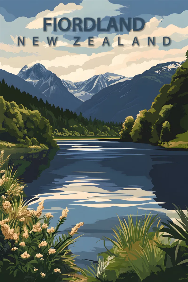 Fiordland, Nuova Zelanda poster con telaio in legno da Wanderlust Vibes
