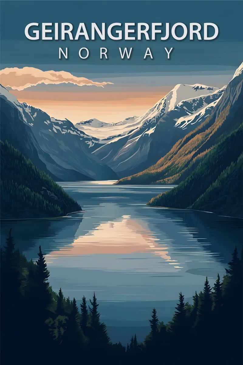 Geirangerfjord, Norvegia poster con telaio in legno da Wanderlust Vibes