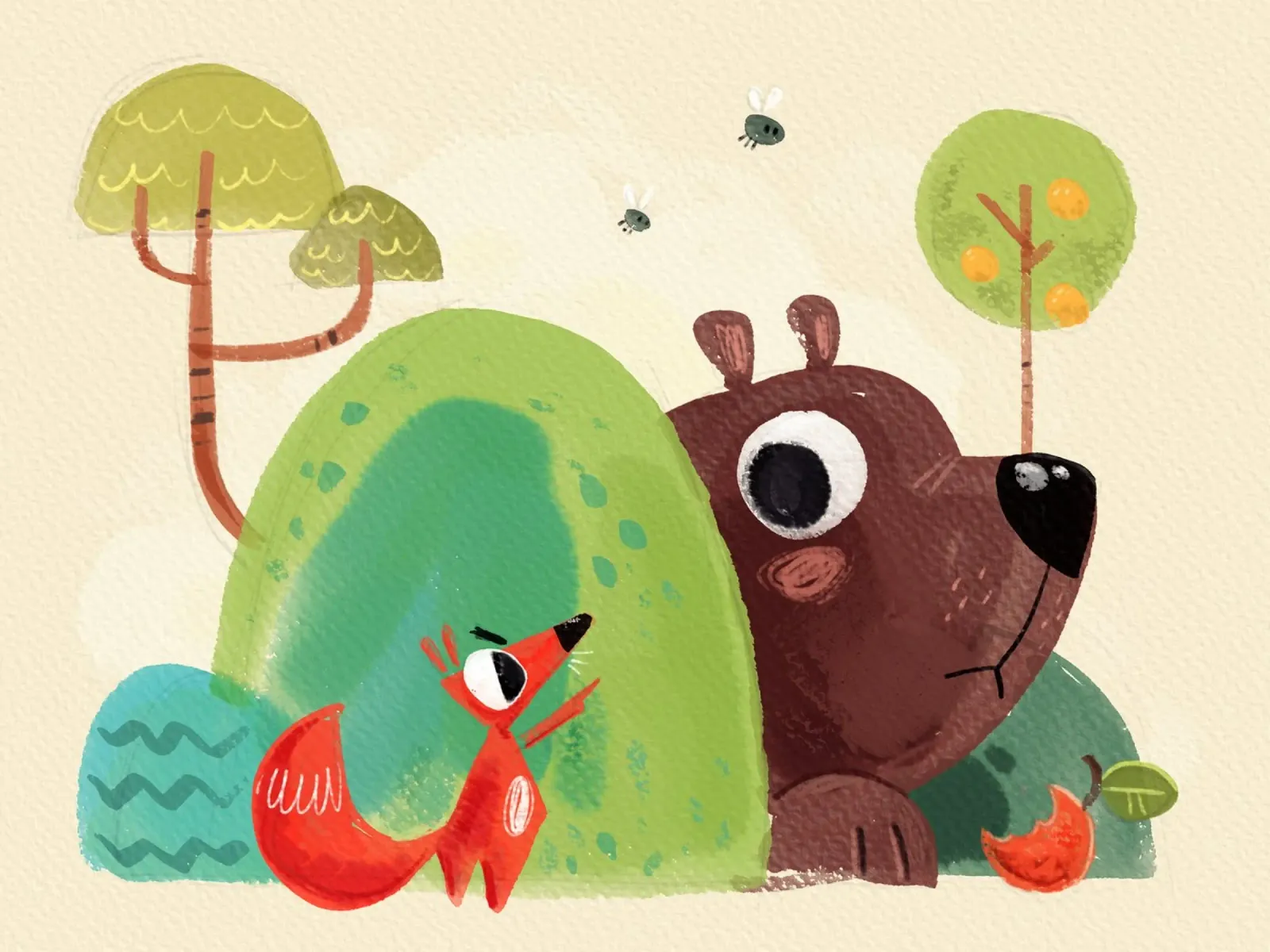 Volpe e orso pellicola backlit da Johannes Lott Illustration